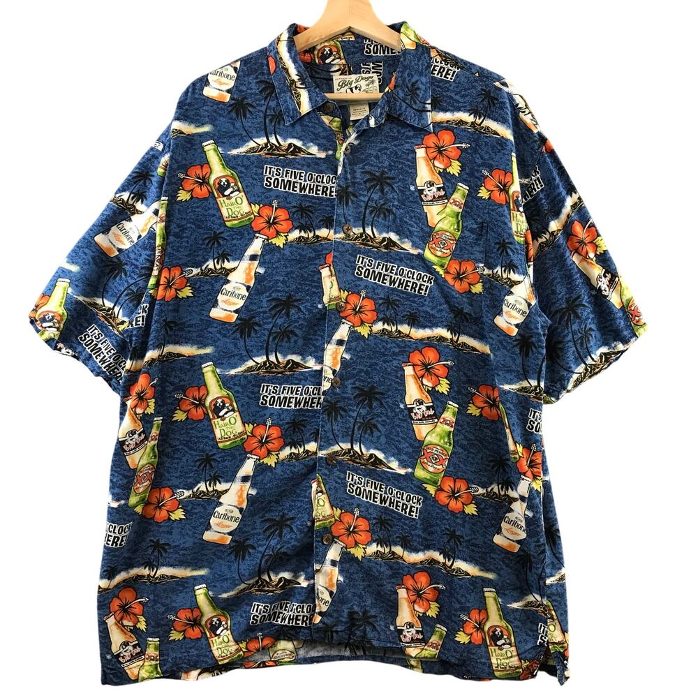 Men's‎ Vintage Big Dog Hawaiian Its 5 O'clock Somewhere Button Up Shirt Size L